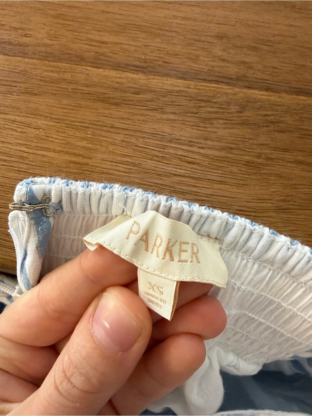 Parker Light Blue and White Striped Skirt Elastic Waist + Zipper